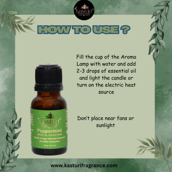 Kasturi Fragrance, Diffuser Essential Oil 15 ml, Peppermint , Premium Fragrance