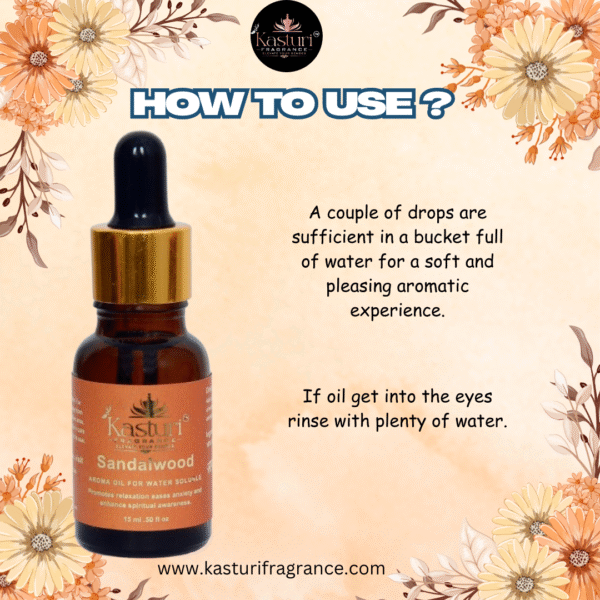 Kasturi Fragrance , Bath Essential Oil 15 ml, Sandalwood , Premium Water Soluble Fragrance